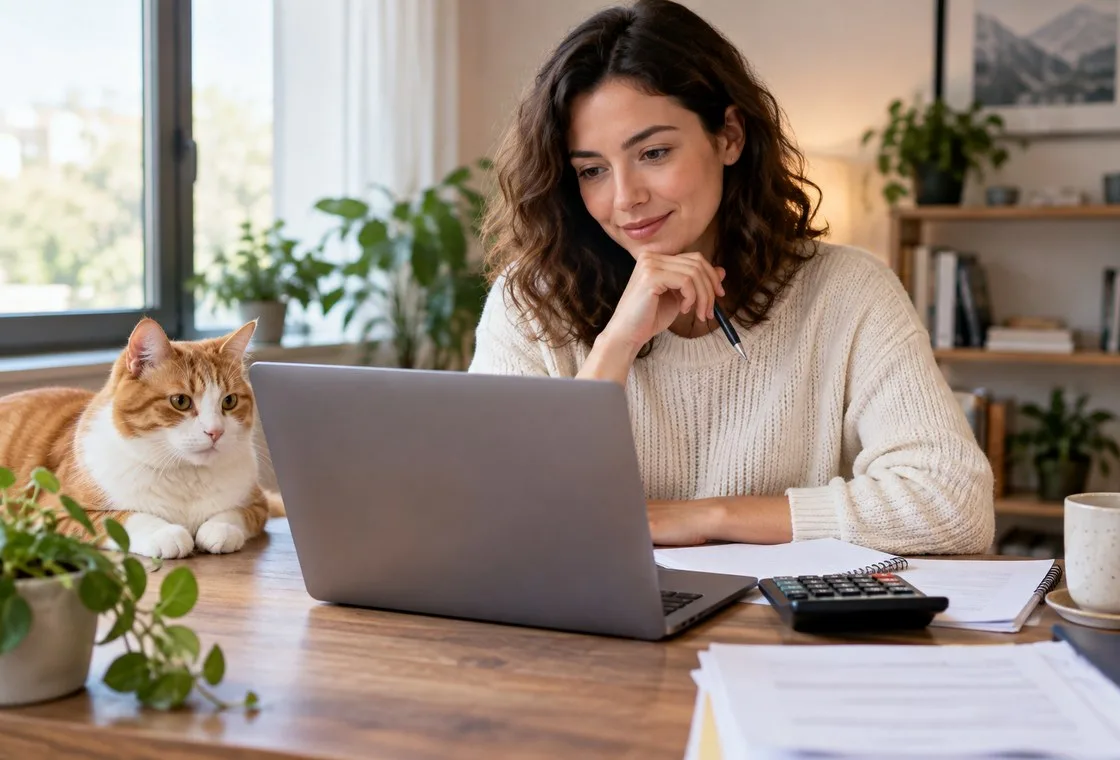 Pet owner organizing records for insurance